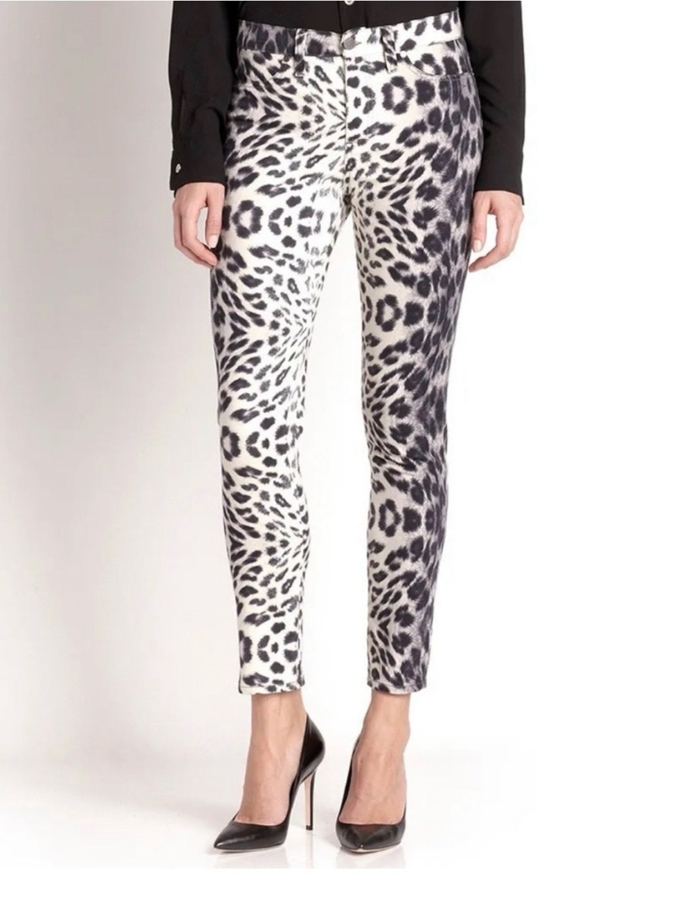 Karen Kane Black and White Leopard Print Skinny Pants